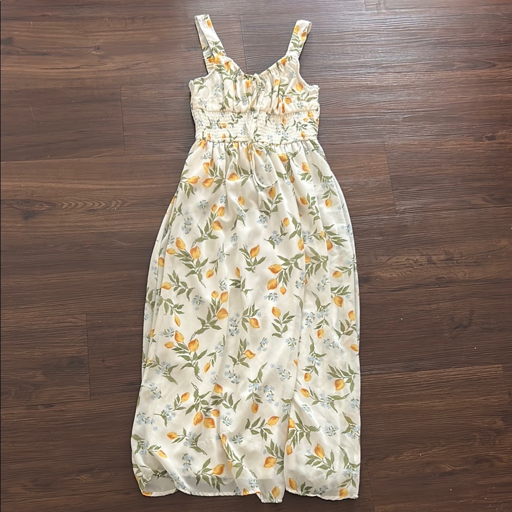 Floral and Lemon Print Midi Dress